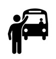 stick figure man stopping waving at bus black vector image