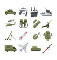 icon set of different army weapons military vector image