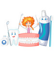 smiling dentist and dental elements set vector image