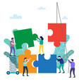 teamwork people connecting puzzle elements vector image