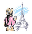 eiffel tower and women with coffee france sketch vector image vector image