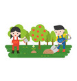 farmer or gardener planting flower in flat design vector image