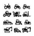 set icons of tractors farm and buildings machines vector image