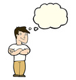 cartoon muscular man with thought bubble vector image