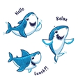 set of blue shark cartoon character isolated vector image