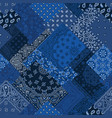 blue diagonal paisley bandana fabric patchwork vector image vector image