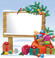 christmas wooden sign board vector image vector image