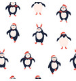 seamless pattern with cute funny penguins vector image