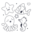 cute sea characters coloring book vector image vector image