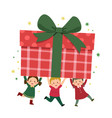 happy children carrying a large gift box vector image