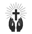 hands with shining holy cross design element vector image vector image