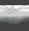 landscape with silhouettes of birds over mountains vector image
