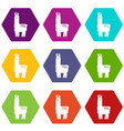 llama icons set 9 vector image