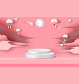podium on pink background parachute gift box fly vector image vector image