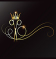 scissors with a lock hair and golden crown vector image vector image
