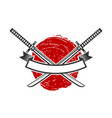 emblem with crossed katana swords design element vector image