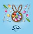 happy easter poster with decorated eggs vector image