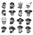 set of pirate heads and skulls design elements vector image