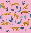 seamless pattern with leopards in different poses vector image