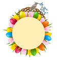 easter tulips round frame with birdie vector image