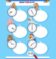 telling time educational task with cartoon farm vector image vector image
