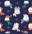 seamless pattern merry christmas characters vector image