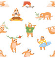seamless pattern with cute funny sloths vector image
