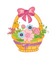 cartoon basket with bow and flowers vector image
