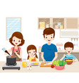 happy family cooking food in the kitchen together vector image