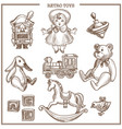 retro toys sketch collection hand drawn vector image