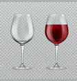realistic wineglass empty and with red wine vector image vector image