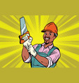 construction worker with saw vector image vector image