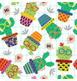 seamless pattern with cute cactus in glasses vector image