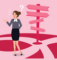 business woman confused making decision direction vector image
