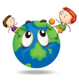 kids on a earth globe vector image