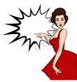 pop art brunette woman vintage show finger vector image