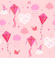 seamless pattern with kites hearts birds clouds vector image vector image