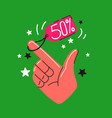 a discount label in persons hand the original vector image