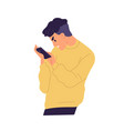 angry guy with irritable facial expression holding vector image
