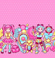 japanese anime cosplay seamless pattern cute vector image
