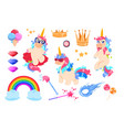 cute unicorns set cartoon rainbow magic wand vector image