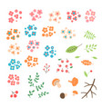 set of flowers leaves berries drawn in a simple vector image