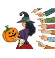 witch woman with pumpkin halloween seasonal vector image