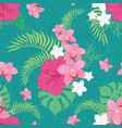 tropical orchid and hibiscus flowers pattern vector image