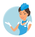 female stewardess wearing blue suit round icon vector image