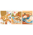 people eating pizza scene isolated set vector image
