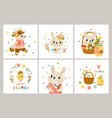 easter rabbits cards cute cartoon bunny vector image
