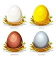 cartoon funny colored eggs in birds nest of twigs vector image vector image