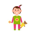 little girl in pajamas with rattle and teddy bear vector image