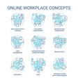 online workplace turquoise concept icons set vector image vector image